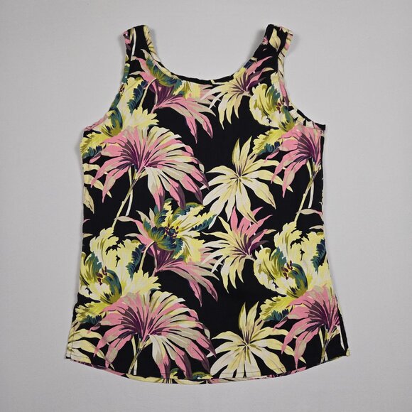 Tommy Bahama Silk Tank Top S Black Tropical Floral Print Resort Sleeveless - Picture 4 of 10